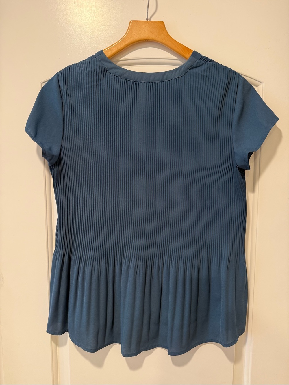 Pleione Blue Pleated V-Neck Button Front Blouse - Picture 2 of 3